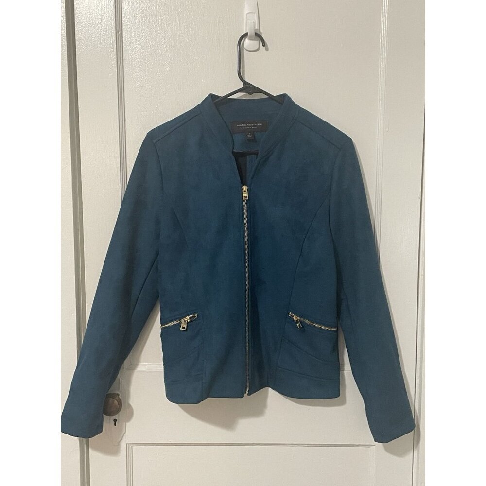Marc New York Teal Faux Suede Light Zip Jacket Pockets‎ Size M